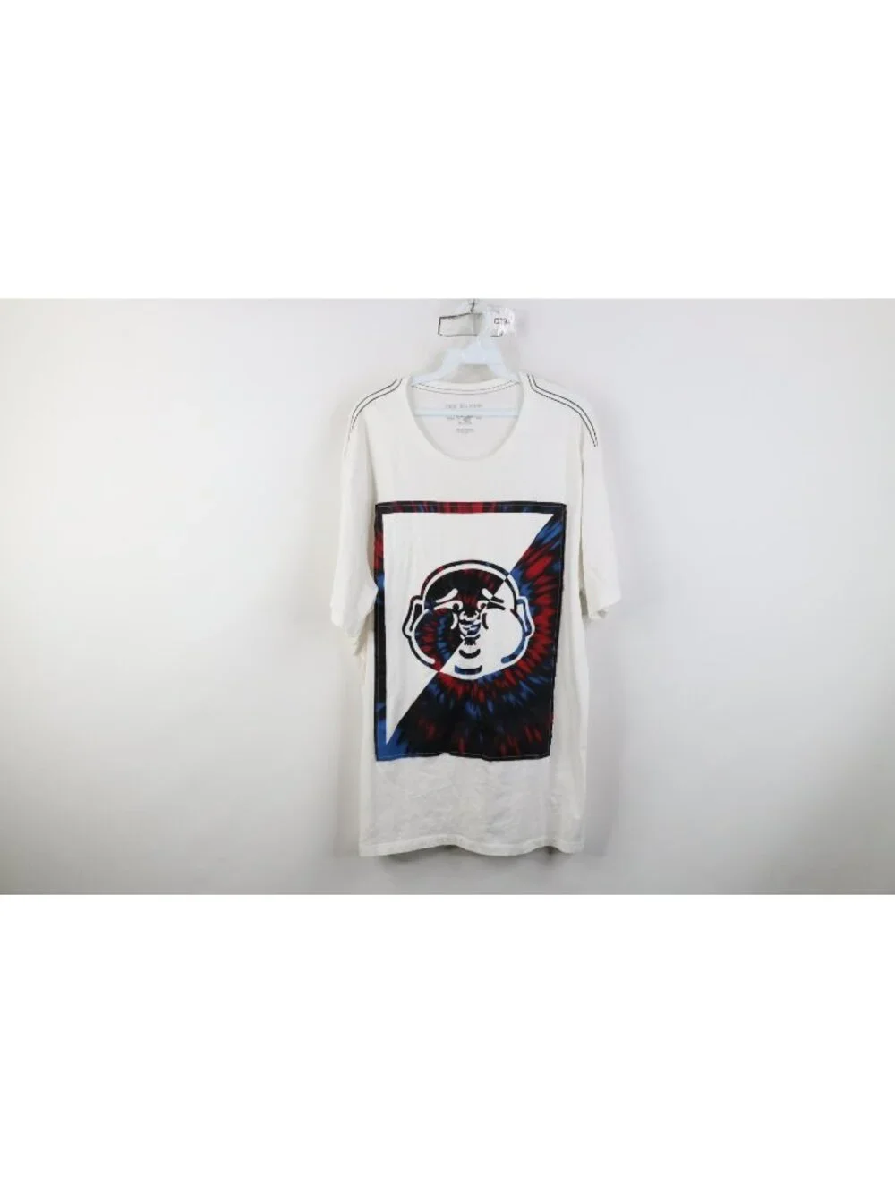 True Religion Mens Size XL Tie Dye Buddha Short Sleeve T-Shirt White Cotton